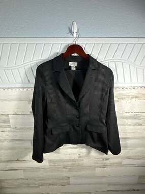 K.C. Spencer Petite Black Pinstripe Blazer Jacket